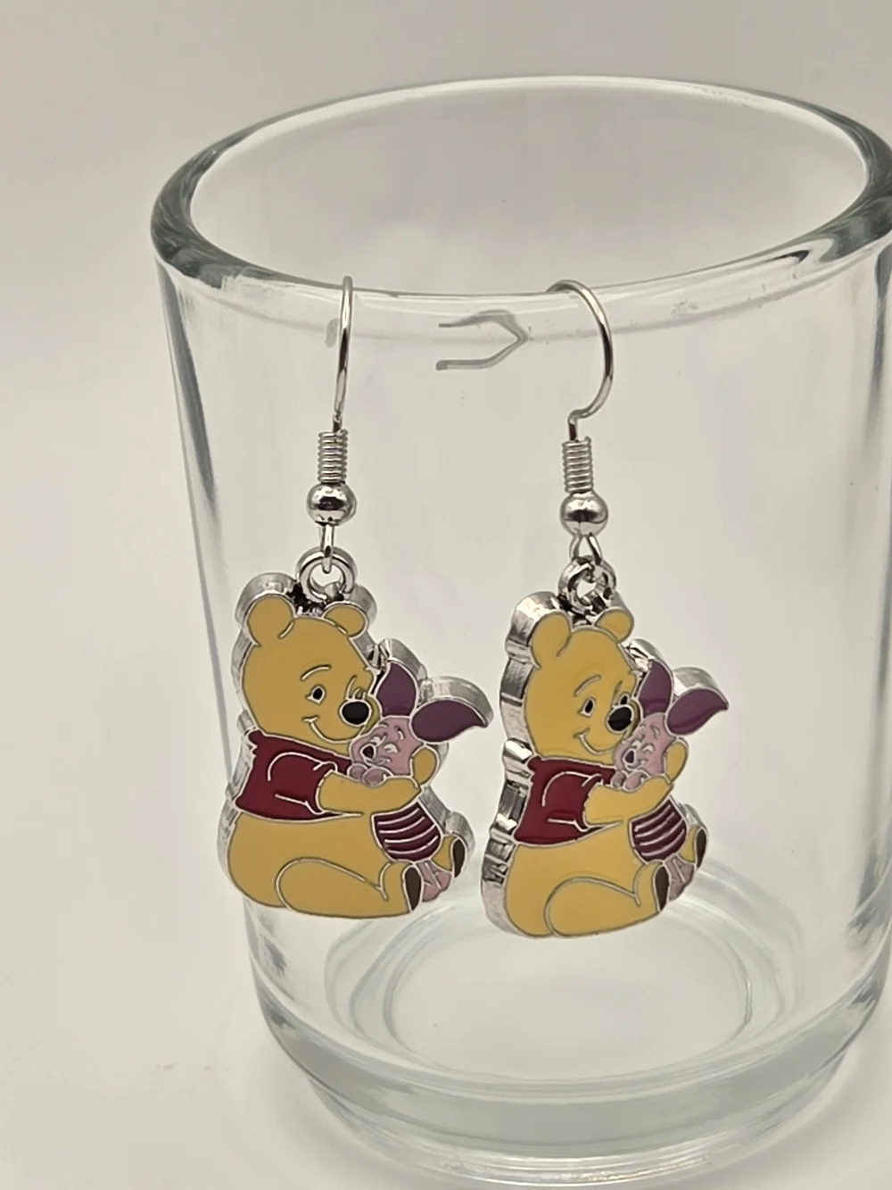 Yellow Winnie Bear & Piglet Kids Enamel Drop Earrings